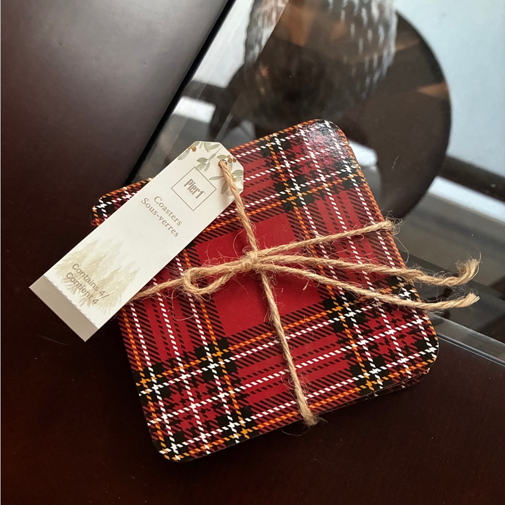 NWT! Pier 1 Red Plaid Coasters Set